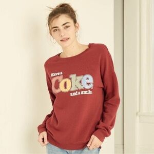 Coca Cola Women's Burgundy Graphic Crew Neck Sweat Shirt